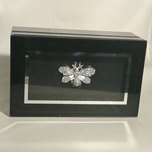 Black Glass Display Jewelry Box Velvet Lined Sparkle Enamel Keepsake